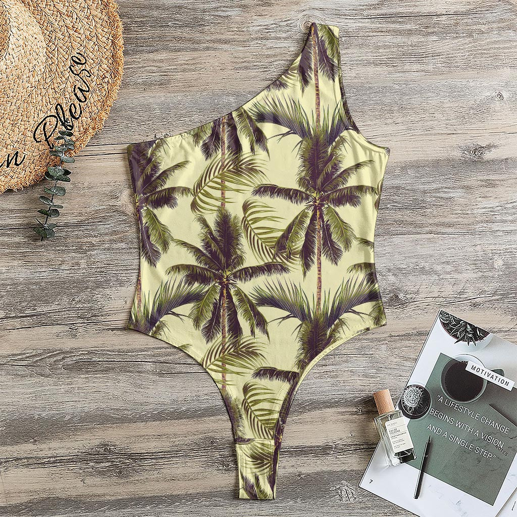 Vintage Palm Tree Pattern Print One Shoulder Bodysuit