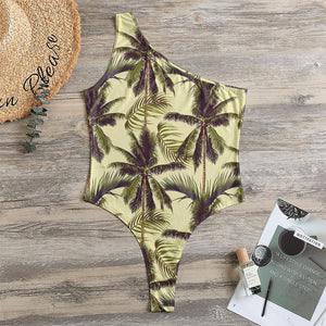 Vintage Palm Tree Pattern Print One Shoulder Bodysuit