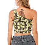 Vintage Palm Tree Pattern Print One Shoulder Crop Top