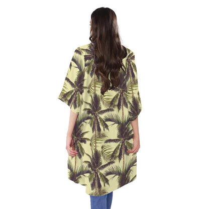 Vintage Palm Tree Pattern Print Open Front Beach Cover Up