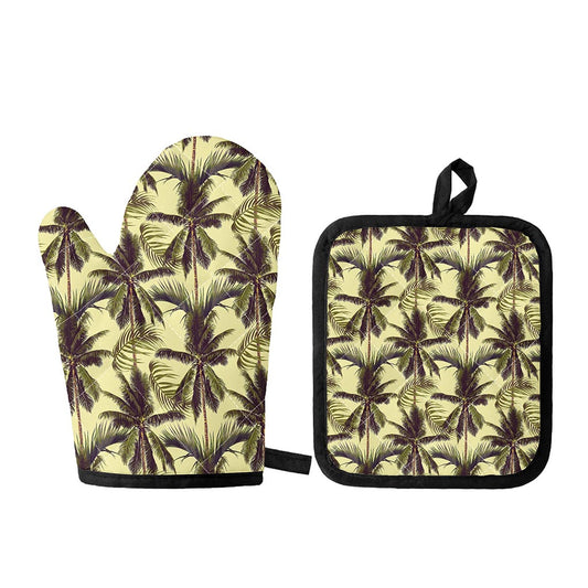 Vintage Palm Tree Pattern Print Oven Mitt And Pot Holder Set