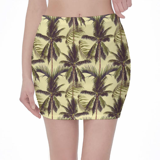 Vintage Palm Tree Pattern Print Pencil Mini Skirt