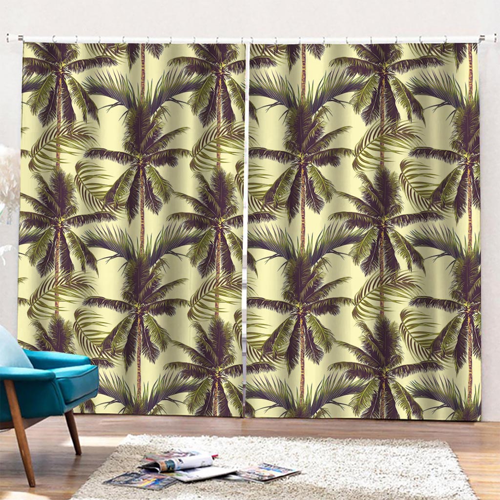 Vintage Palm Tree Pattern Print Pencil Pleat Curtains
