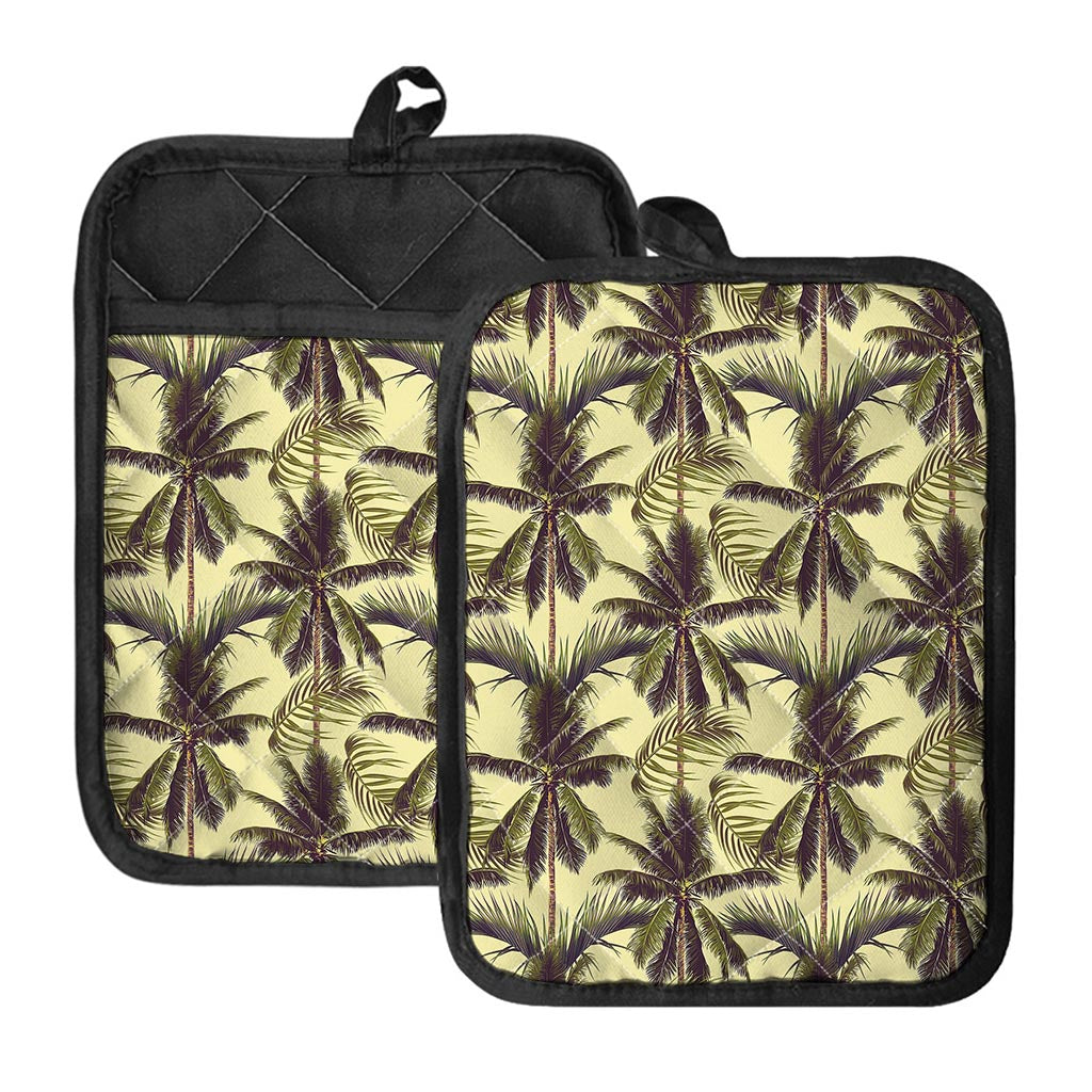 Vintage Palm Tree Pattern Print Pot Holders With Pocket