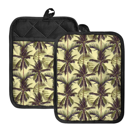 Vintage Palm Tree Pattern Print Pot Holders With Pocket