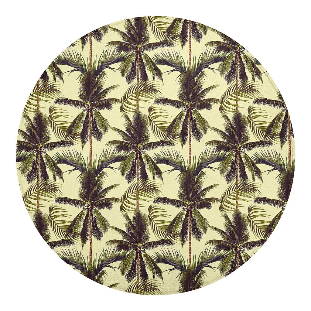 Vintage Palm Tree Pattern Print Round Blanket