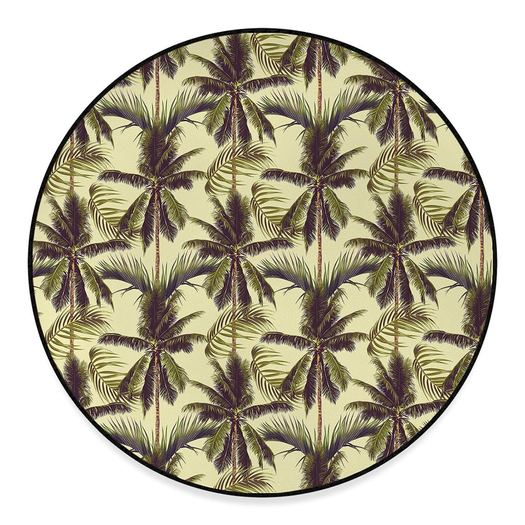 Vintage Palm Tree Pattern Print Round Floor Mat