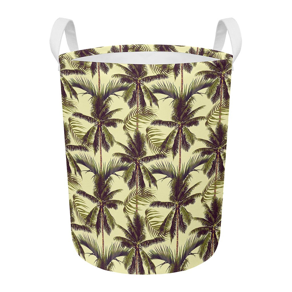 Vintage Palm Tree Pattern Print Round Laundry Basket