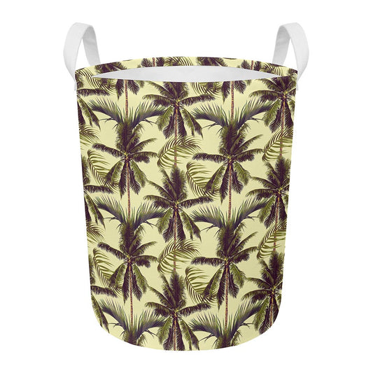 Vintage Palm Tree Pattern Print Round Laundry Basket