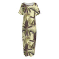 Vintage Palm Tree Pattern Print Short Sleeve Long Nightdress