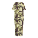 Vintage Palm Tree Pattern Print Short Sleeve Long Nightdress