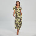 Vintage Palm Tree Pattern Print Short Sleeve Maxi Dress
