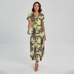 Vintage Palm Tree Pattern Print Short Sleeve Maxi Dress