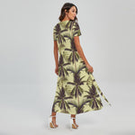 Vintage Palm Tree Pattern Print Short Sleeve Maxi Dress