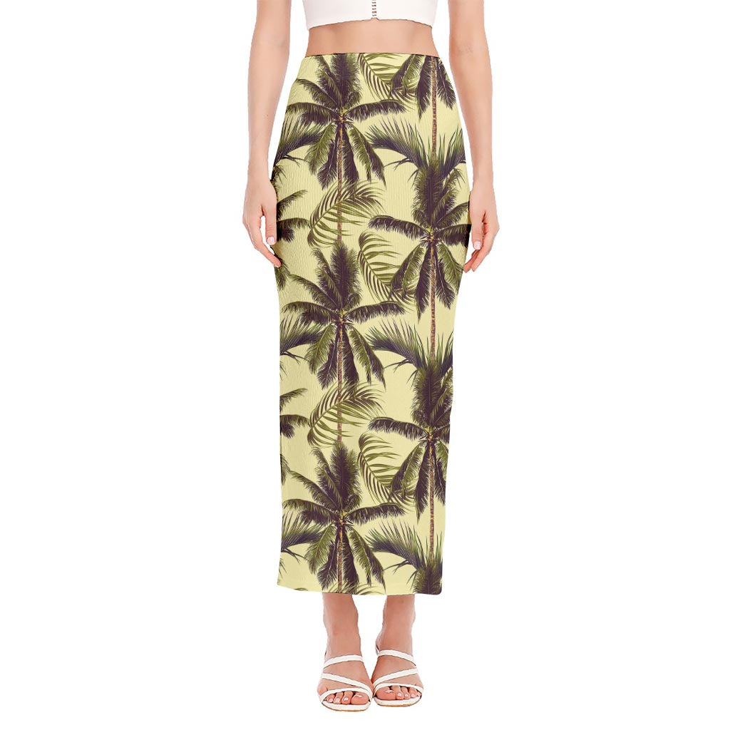 Vintage Palm Tree Pattern Print Side Slit Maxi Skirt