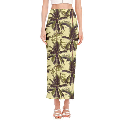 Vintage Palm Tree Pattern Print Side Slit Maxi Skirt