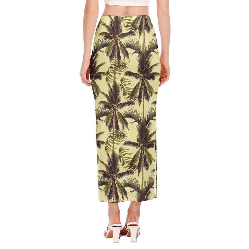Vintage Palm Tree Pattern Print Side Slit Maxi Skirt