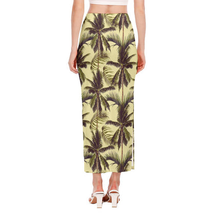 Vintage Palm Tree Pattern Print Side Slit Maxi Skirt