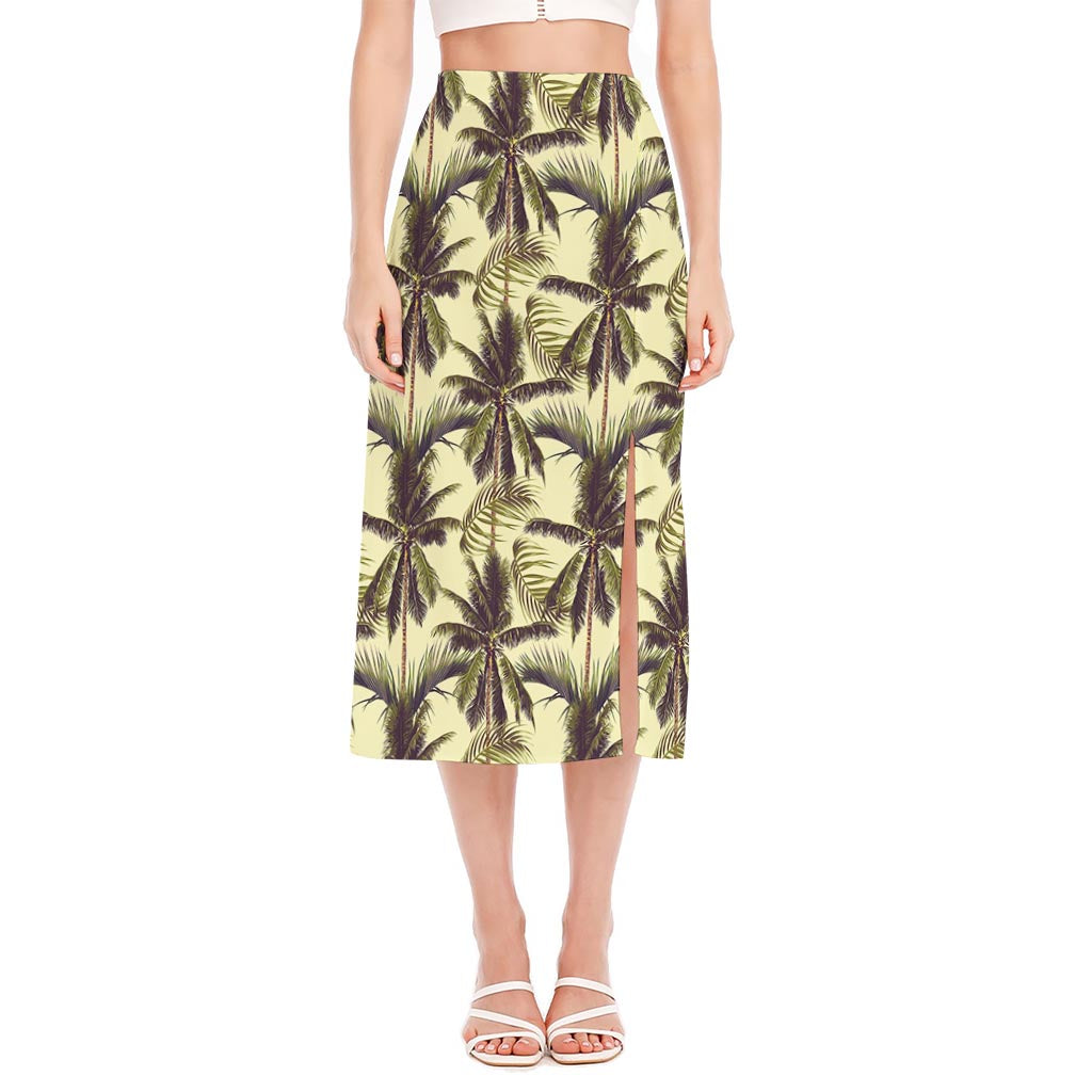 Vintage Palm Tree Pattern Print Side Slit Midi Skirt