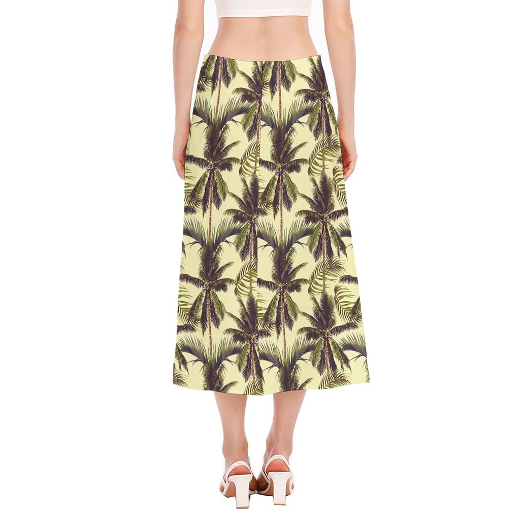 Vintage Palm Tree Pattern Print Side Slit Midi Skirt