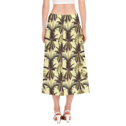 Vintage Palm Tree Pattern Print Side Slit Midi Skirt