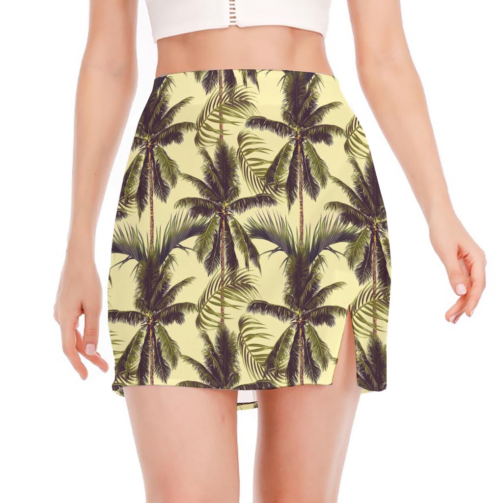 Vintage Palm Tree Pattern Print Side Slit Mini Skirt