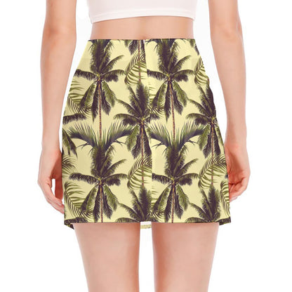 Vintage Palm Tree Pattern Print Side Slit Mini Skirt