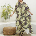 Vintage Palm Tree Pattern Print Silk V-Neck Kaftan Dress
