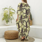 Vintage Palm Tree Pattern Print Silk V-Neck Kaftan Dress