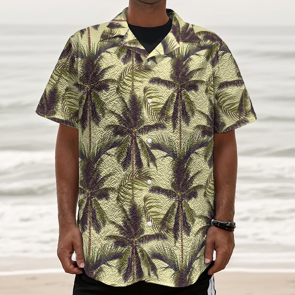Vintage Palm Tree Pattern Print Textured Short Sleeve Shirt