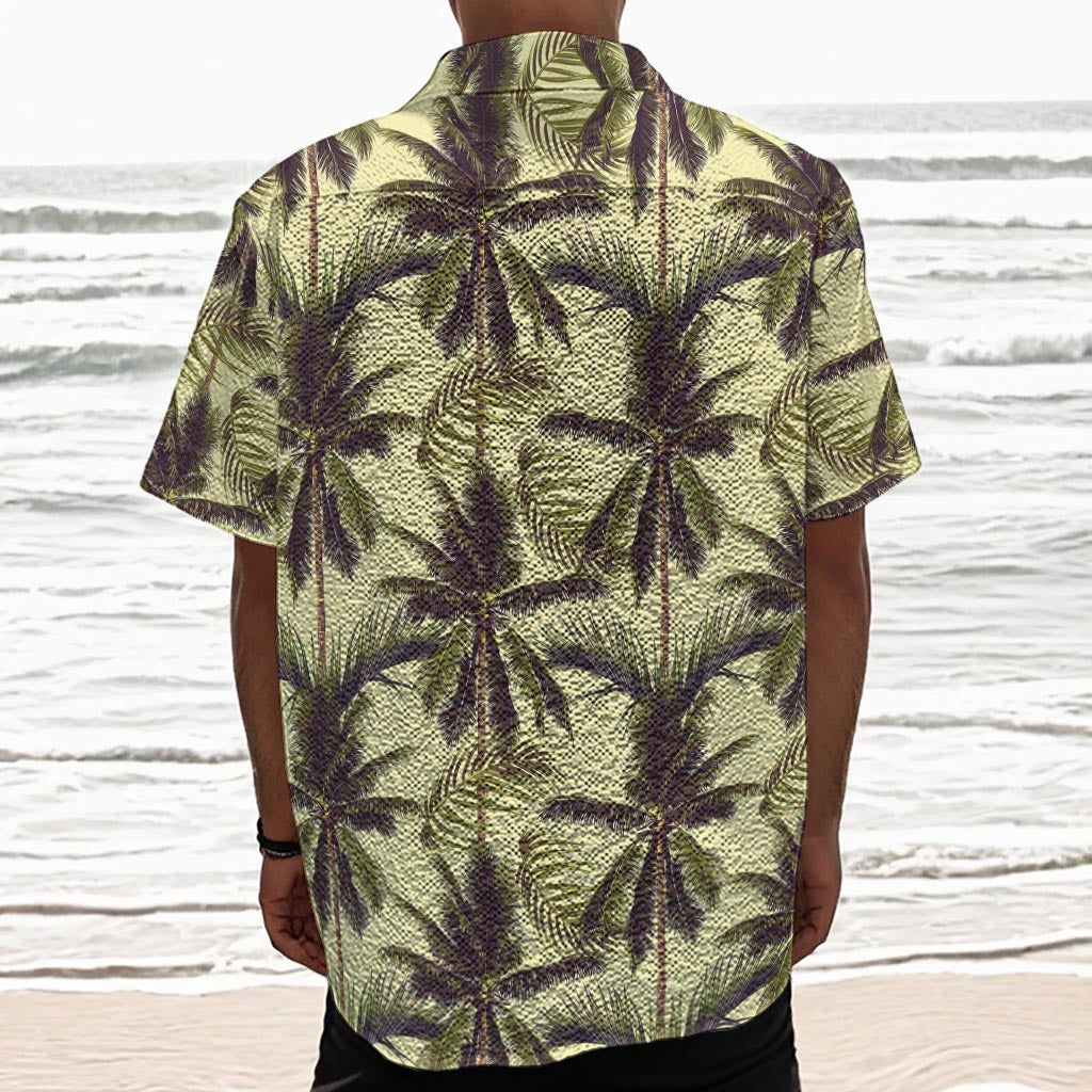 Vintage Palm Tree Pattern Print Textured Short Sleeve Shirt