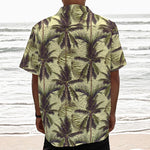 Vintage Palm Tree Pattern Print Textured Short Sleeve Shirt