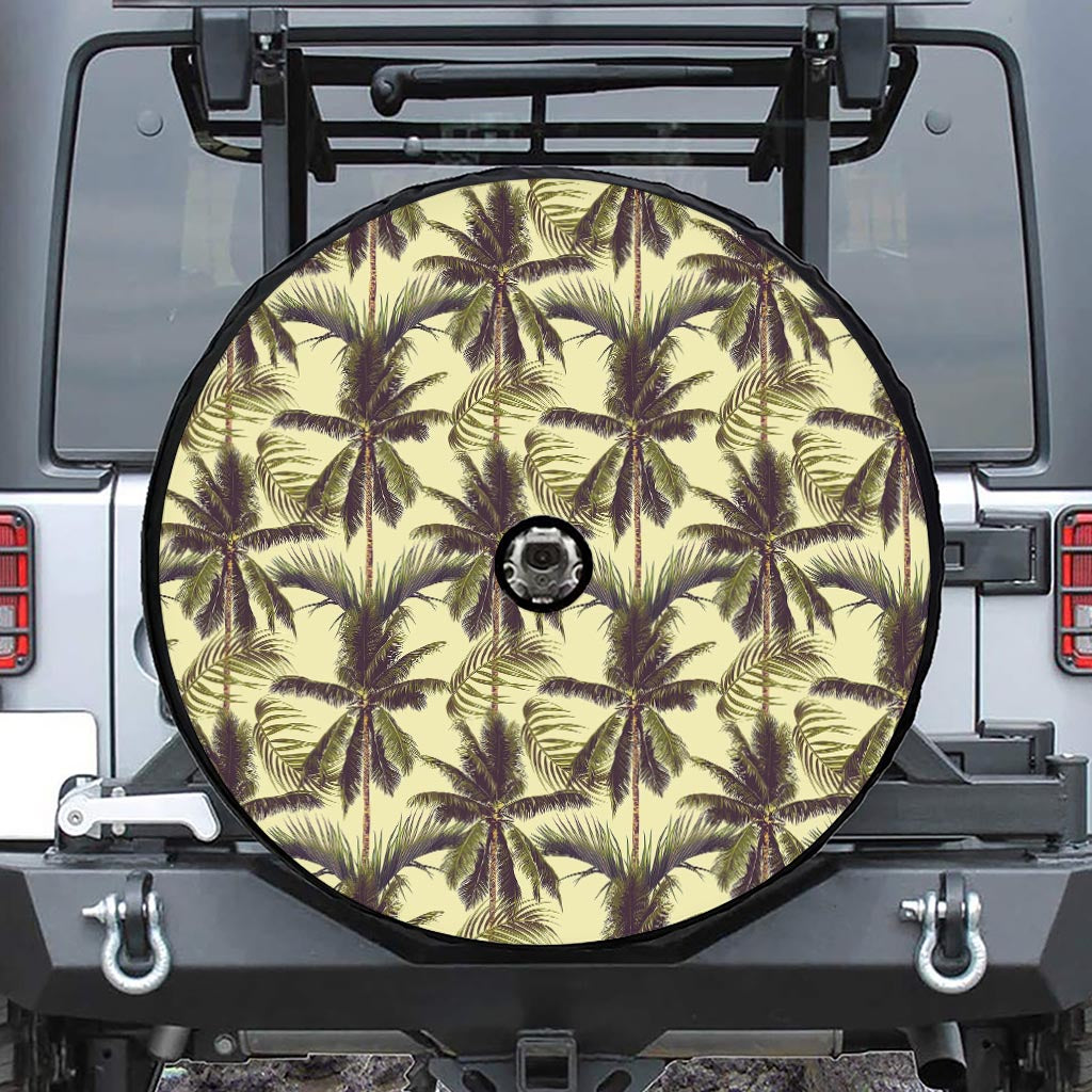Vintage Palm Tree Pattern Print Tire Cover With Camera Hole