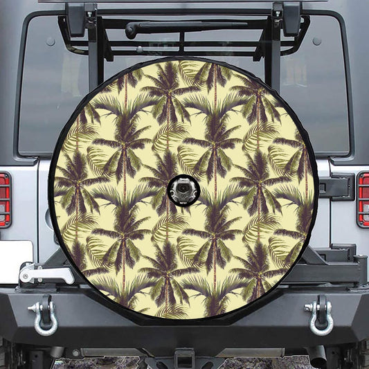 Vintage Palm Tree Pattern Print Tire Cover With Camera Hole