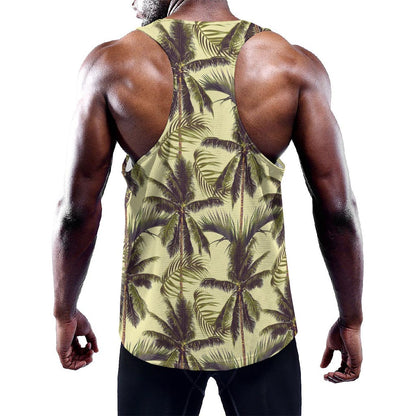 Vintage Palm Tree Pattern Print Training Tank Top