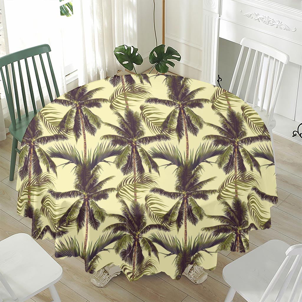 Vintage Palm Tree Pattern Print Waterproof Round Tablecloth