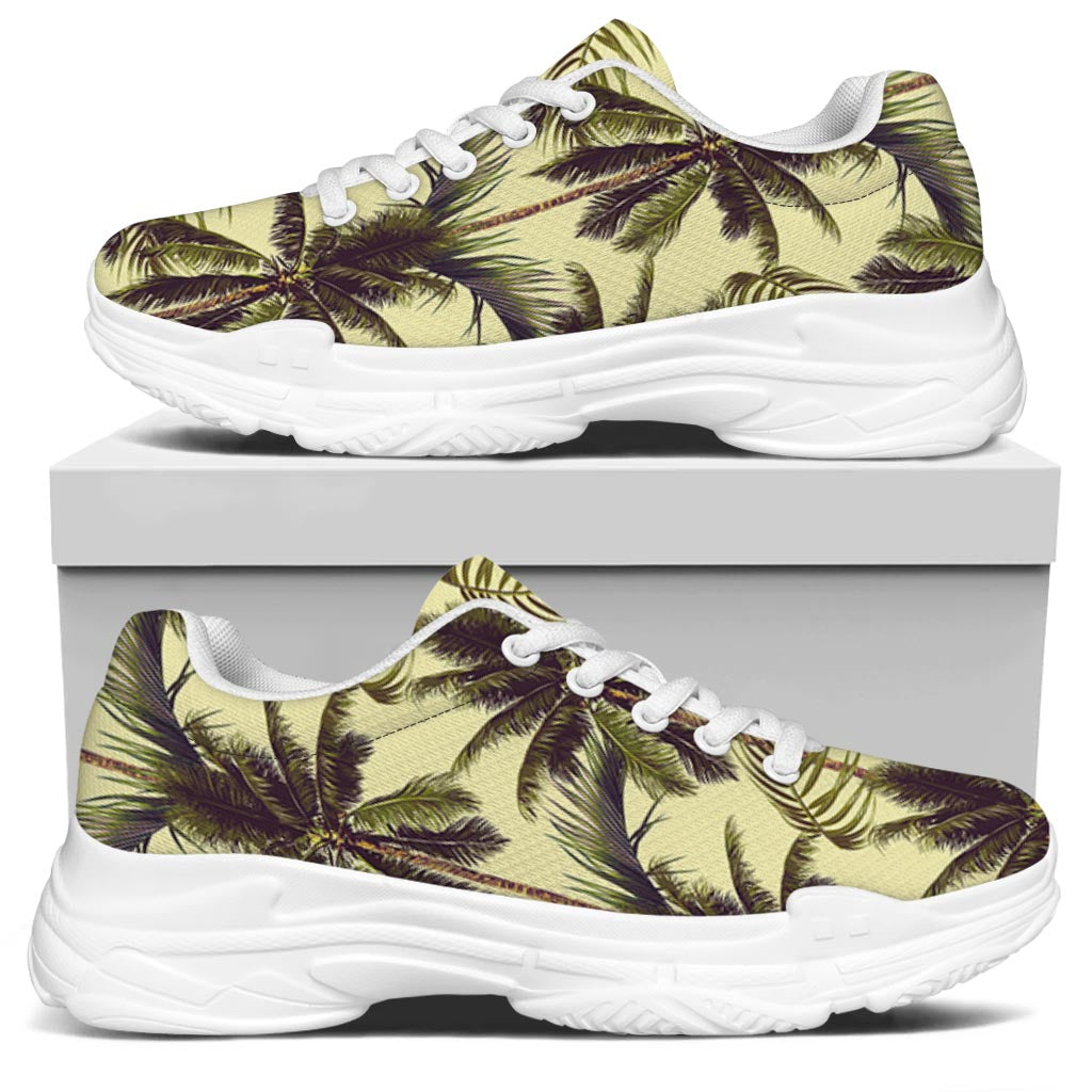 Vintage Palm Tree Pattern Print White Chunky Shoes