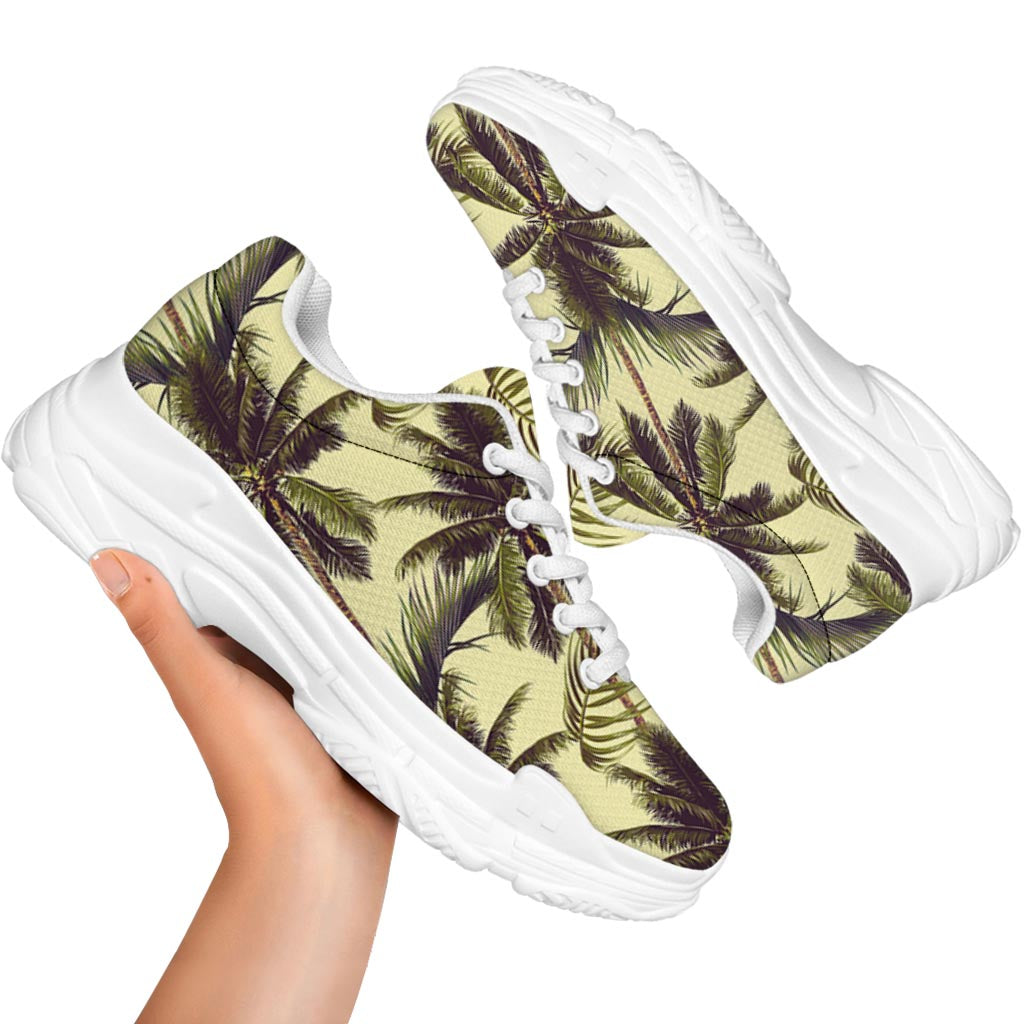 Vintage Palm Tree Pattern Print White Chunky Shoes