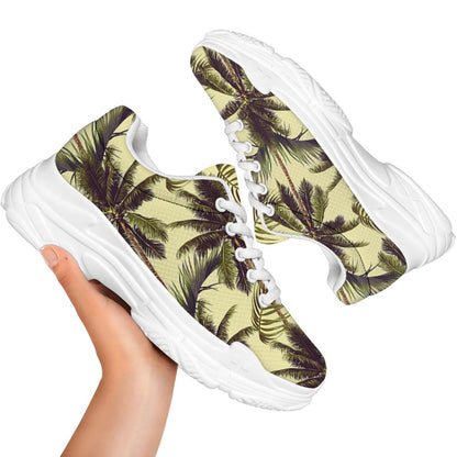 Vintage Palm Tree Pattern Print White Chunky Shoes