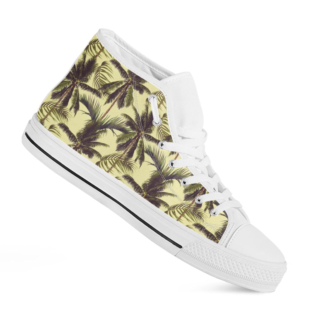 Vintage Palm Tree Pattern Print White High Top Sneakers
