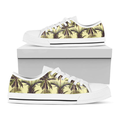 Vintage Palm Tree Pattern Print White Low Top Sneakers