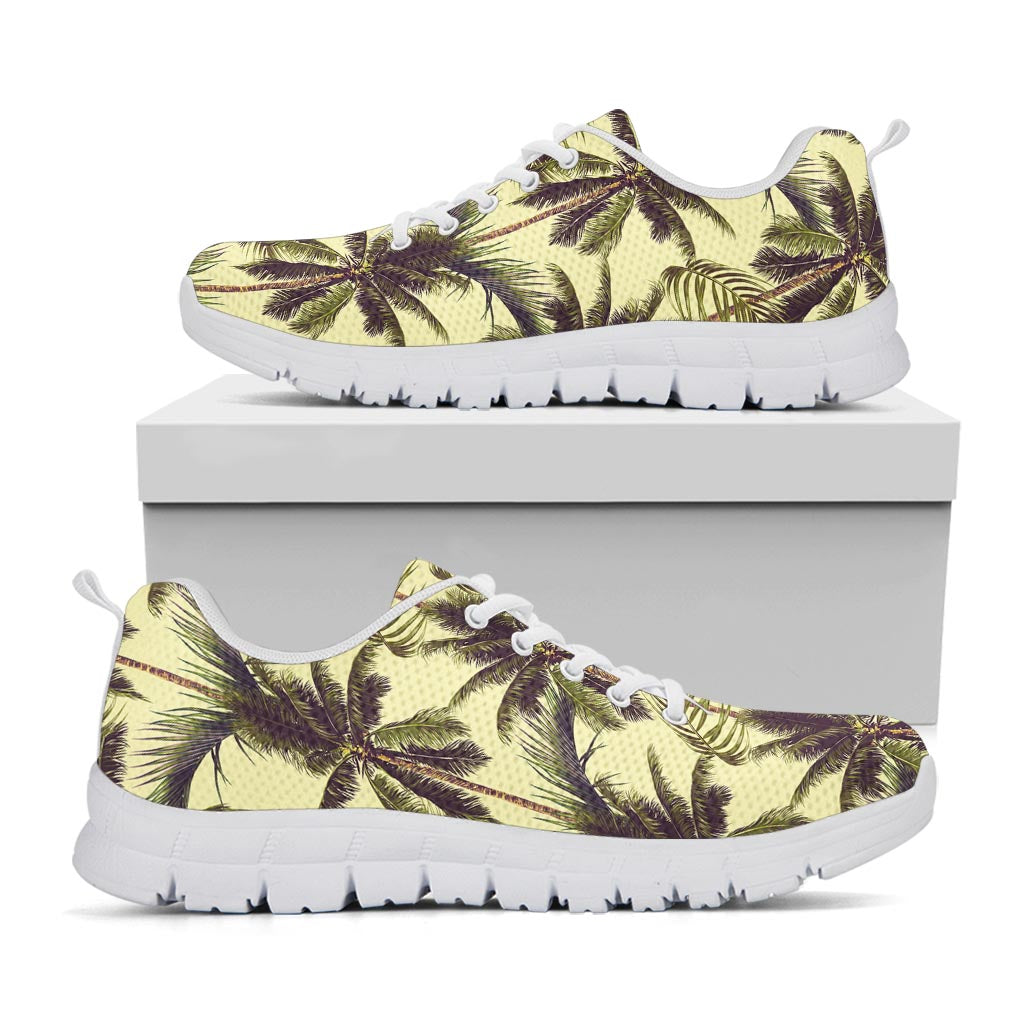 Vintage Palm Tree Pattern Print White Running Shoes