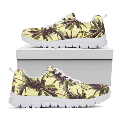 Vintage Palm Tree Pattern Print White Running Shoes