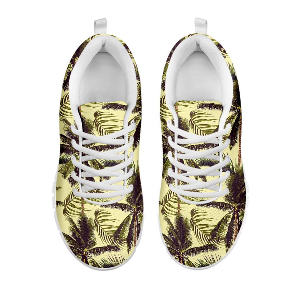 Vintage Palm Tree Pattern Print White Running Shoes