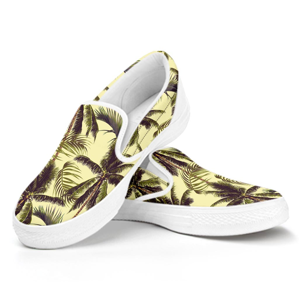 Vintage Palm Tree Pattern Print White Slip On Sneakers