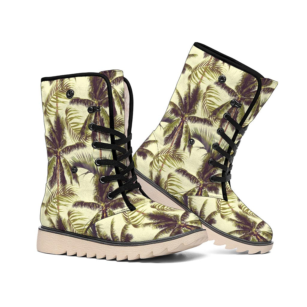 Vintage Palm Tree Pattern Print Winter Boots