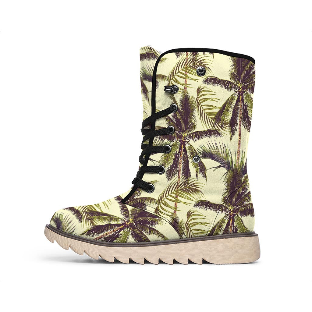 Vintage Palm Tree Pattern Print Winter Boots