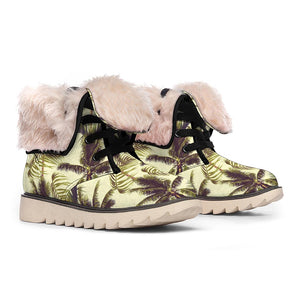 Vintage Palm Tree Pattern Print Winter Boots