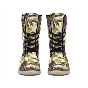 Vintage Palm Tree Pattern Print Winter Boots