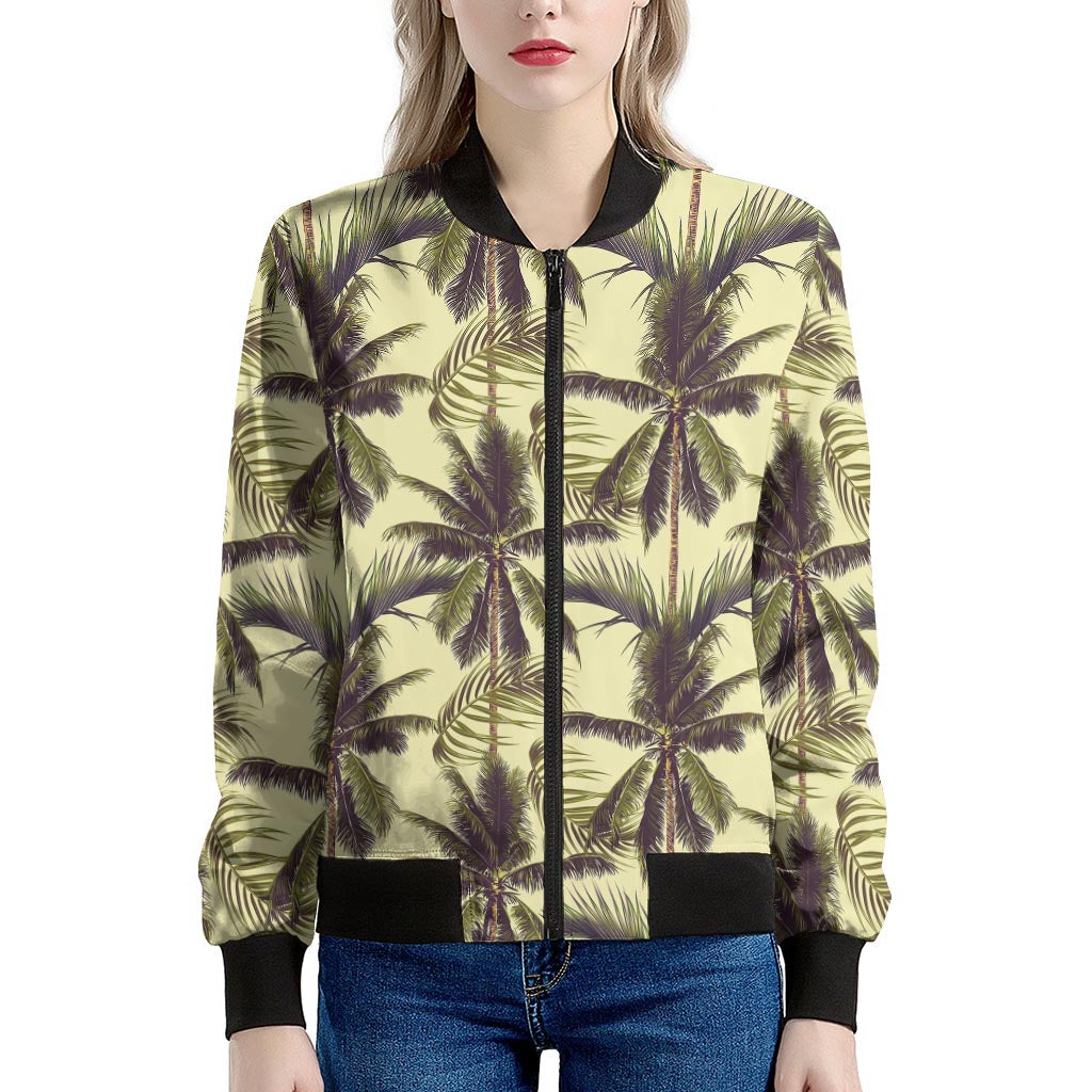 Vintage Palm Tree Pattern Print Women's Bomber Jacket